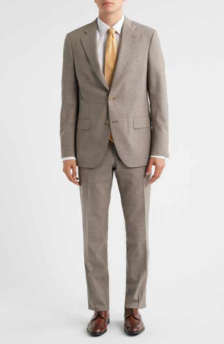 Peter Millar Hartford Classic Fit Tan Check Stretch Wool Suit