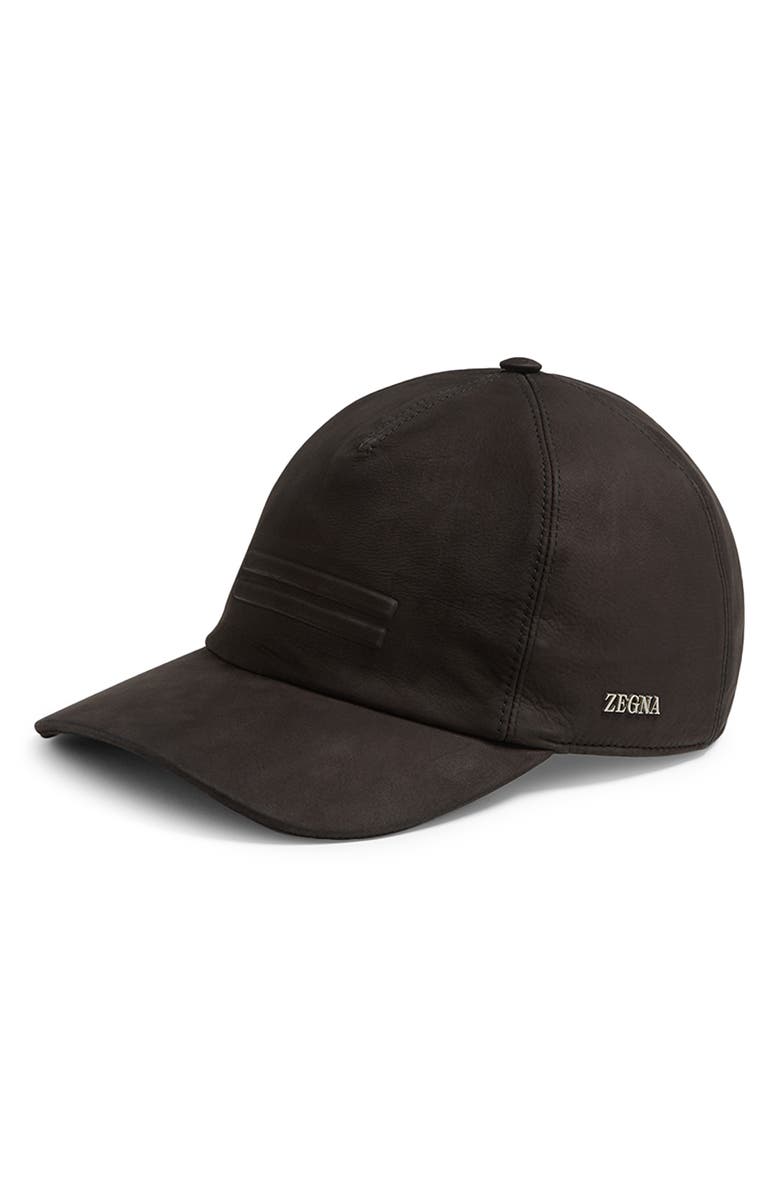 ZEGNA SECONDSKIN Leather Adjustable Baseball Cap, Main, color, Dark Brown