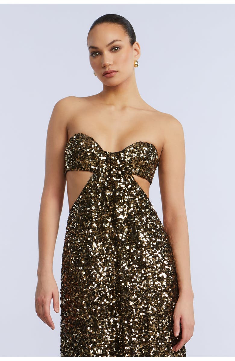 BCBGMAXAZRIA Sequin Strapless Gown, Alternate, color, Gold
