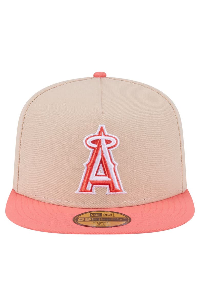 New Era Men's New Era Light Beige/Coral Los Angeles Angels Two-Tone Color Pack A-Frame 59FIFTY Fitted Hat, Alternate, color, Light Beige