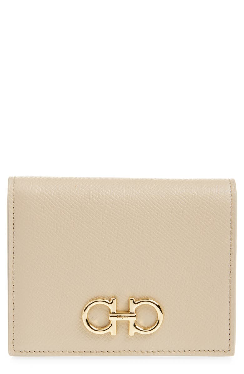 FERRAGAMO Gancini Compact Wallet, Main, color, Stone
