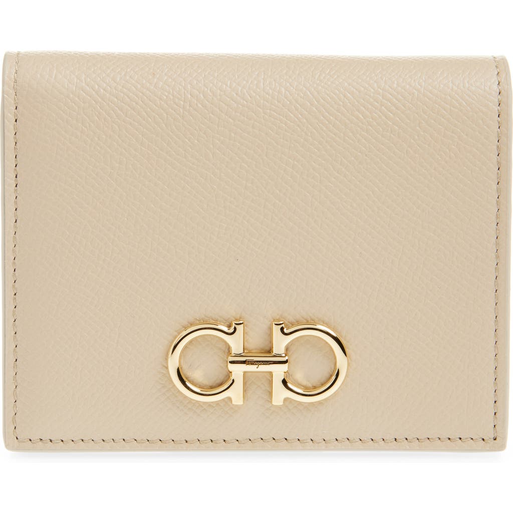 Ferragamo Double Gancio Leather French Wallet In Stone