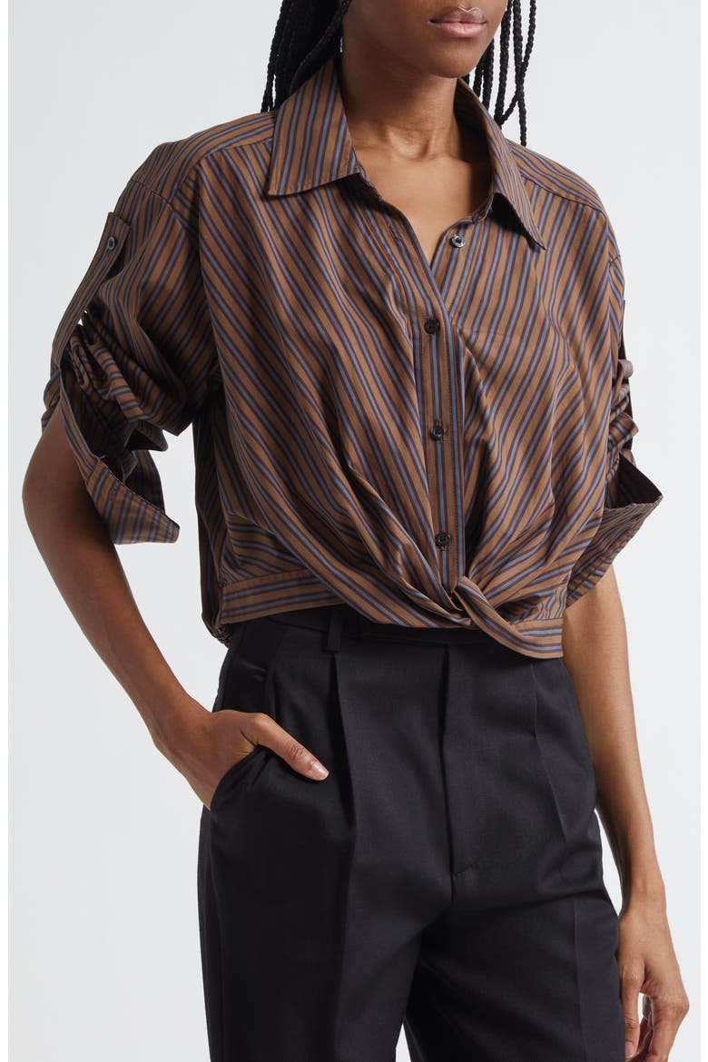 Leo Front Twist Shirt, Alternate, color, BROWN MULTI