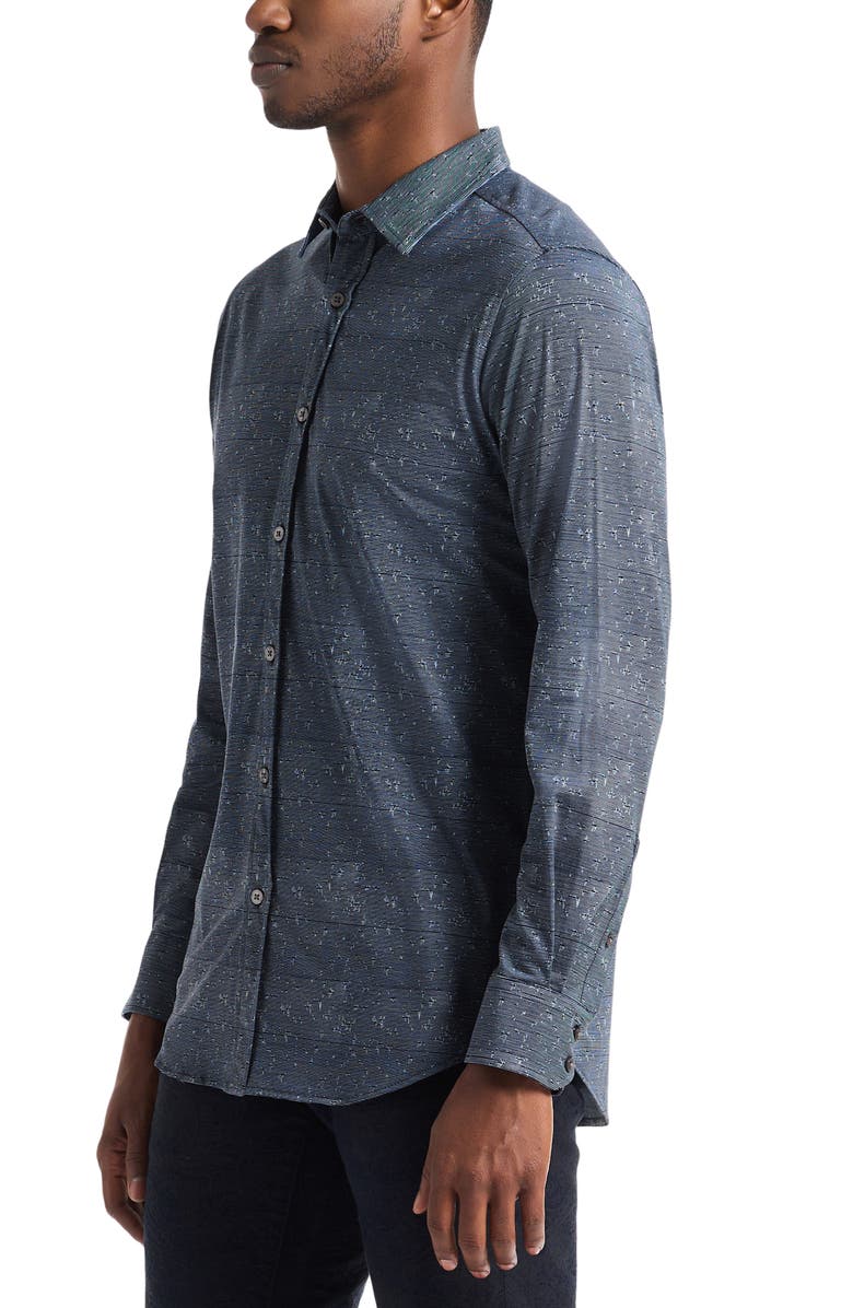 Robert Graham Doyer Knit Button-Up Shirt, Alternate, color, Black