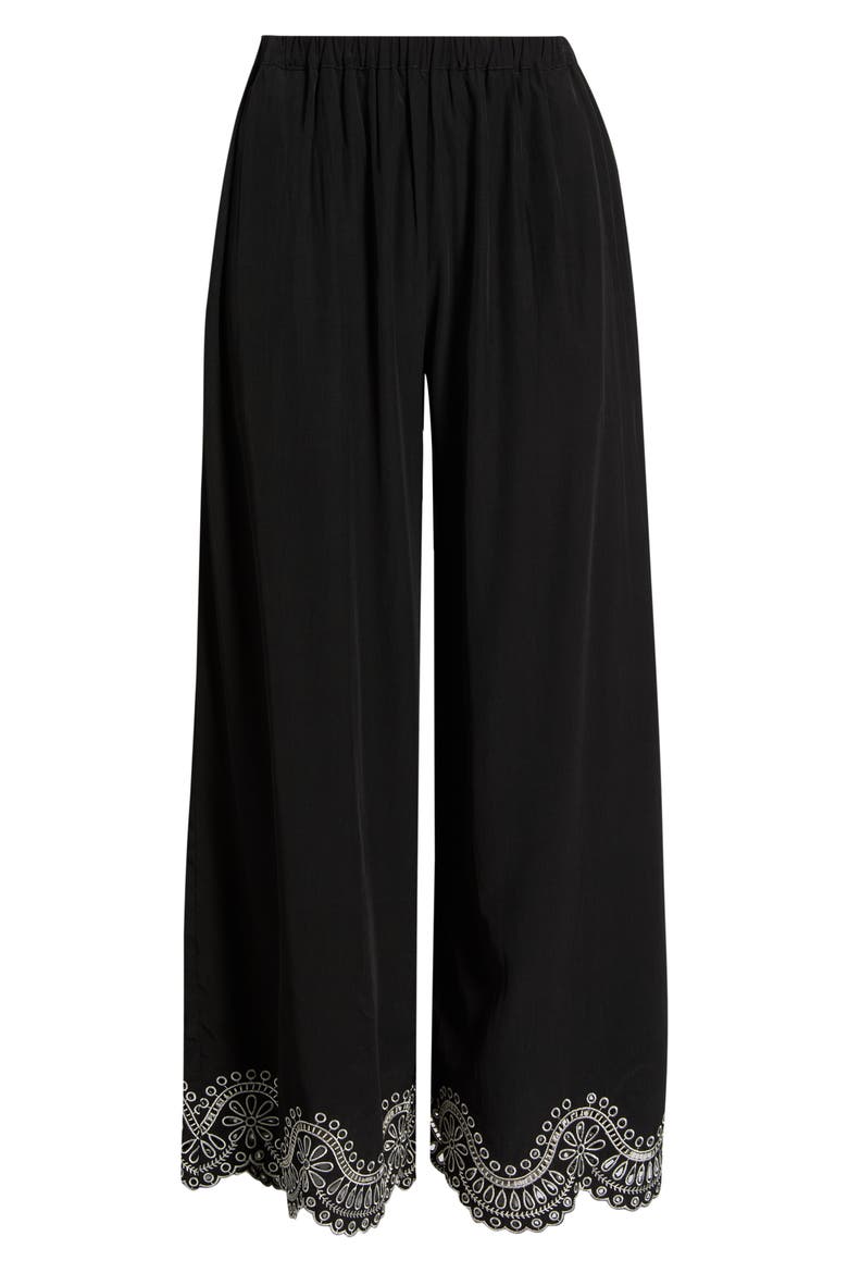 Isaly Embroidered Wide Leg Pants, Alternate, color, BLACK