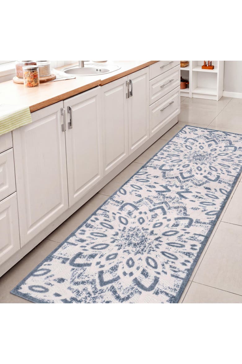 Flora Abstract Bold Mandala High-Low Indoor/Outdoor Rug, Main, color, Cream/Dark Blue
