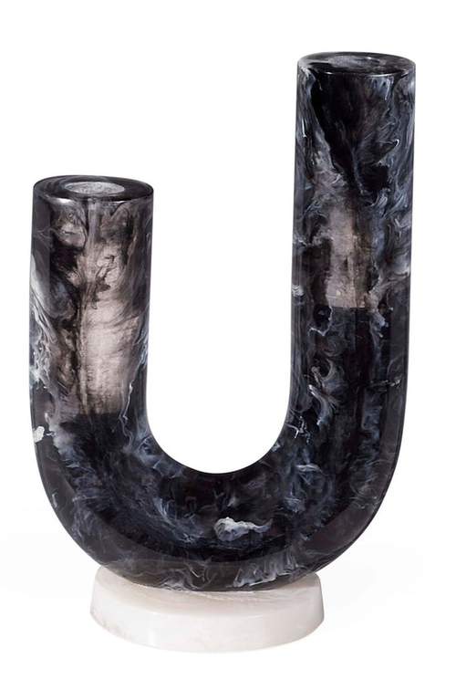 Jonathan Adler Mustique Double Tube Vase In Black/white Marble