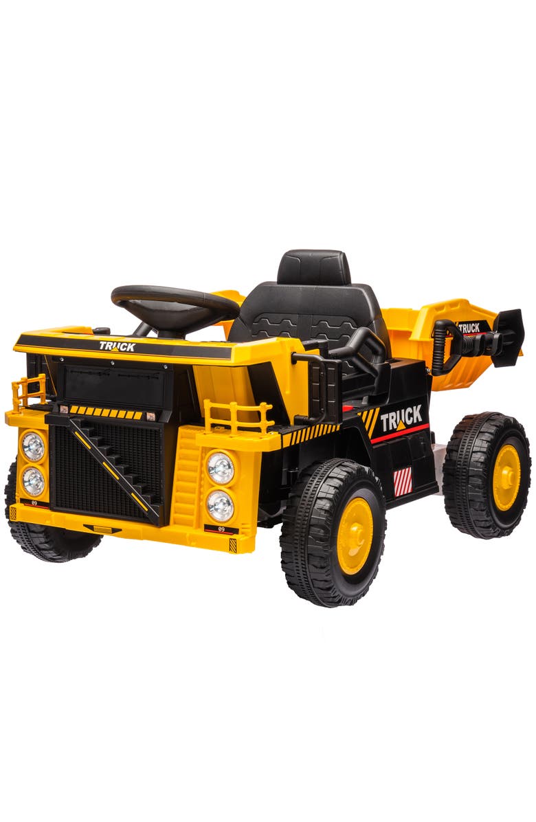 Qaba 12V Kids Ride on Dump Truck w/ Electric Dump Bed, Shovel, Main, color, Yellow