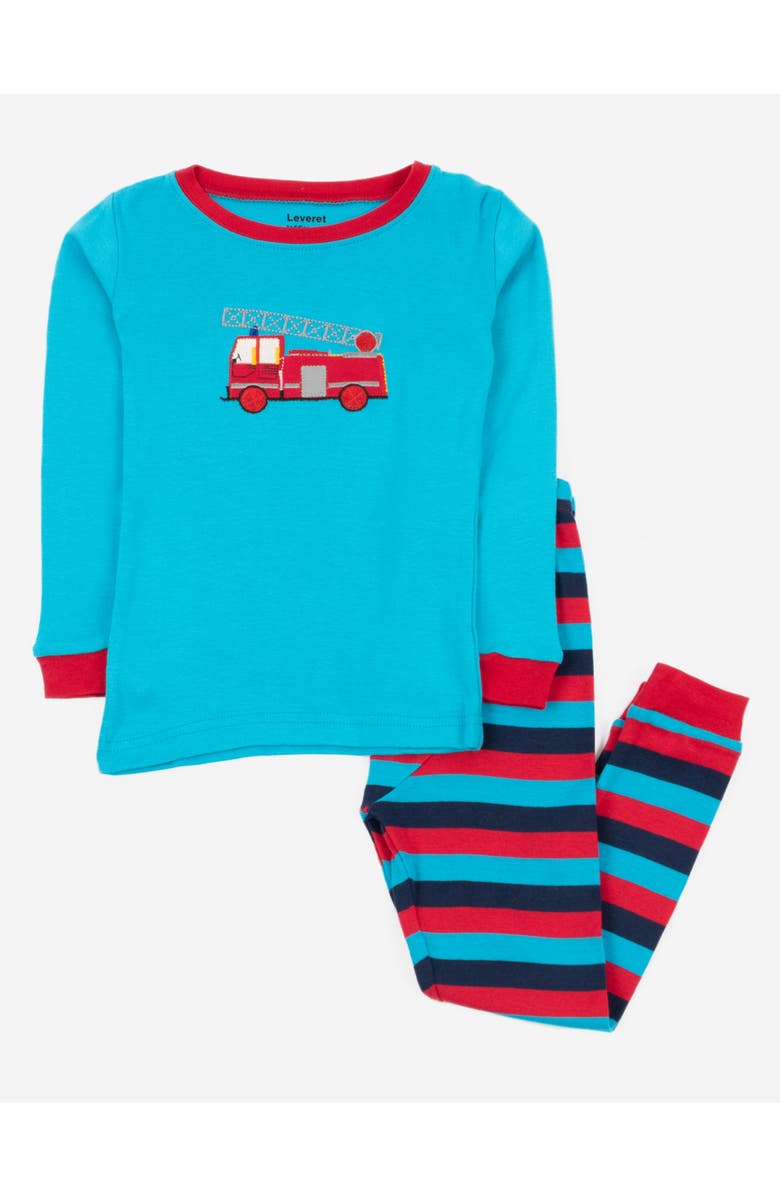Leveret Kids Cotton Two-Piece Printed Pajamas, Vehicles & Machines, Main, color, Fire Truck With Stripes