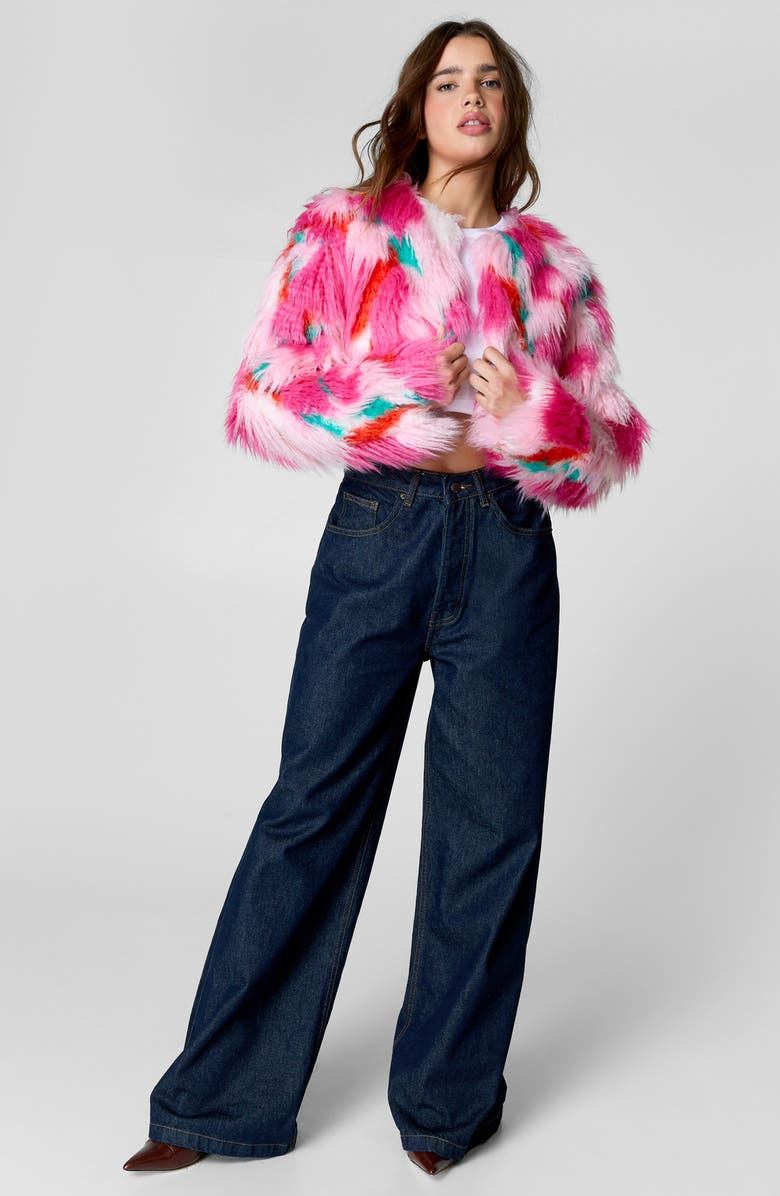 NASTY GAL Patchwork Faux Fur Crop Jacket, Alternate, color, 