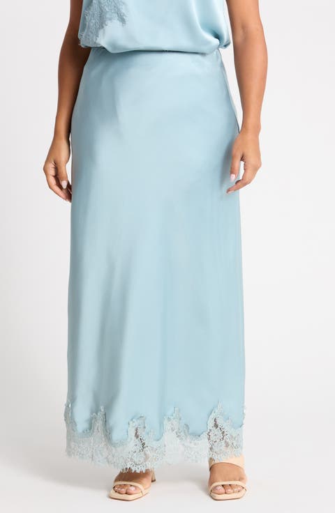 Lace Hem Satin Maxi Skirt