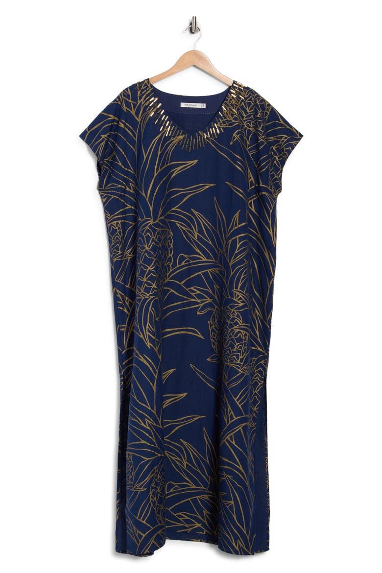 Pineapple Isle Amari Caftan, Alternate, color, NAVY