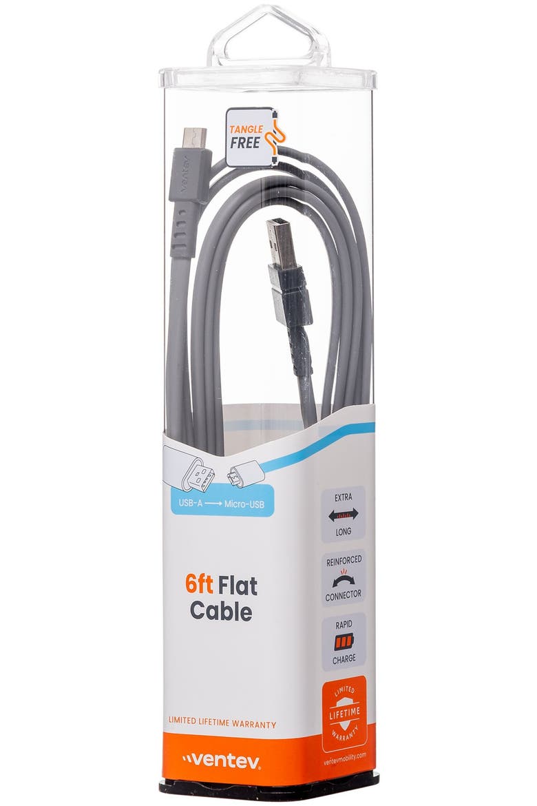 Flat USB-A to Micro-USB High Speed Tangle-Free 6 Foot Cable, Alternate, color, Grey