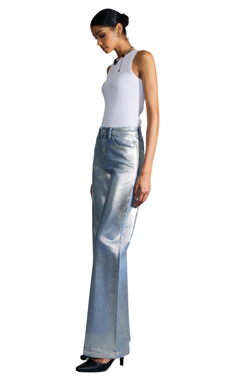 Official Kancan Usa Luciana Premier High Rise Holly Flare Jeans In Light Wash Metallic
