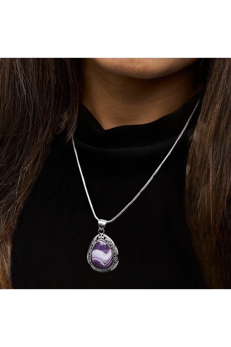 Sterling Silver Chevron Amethyst Teardrop Pendant Necklace, Alternate, color, Silver