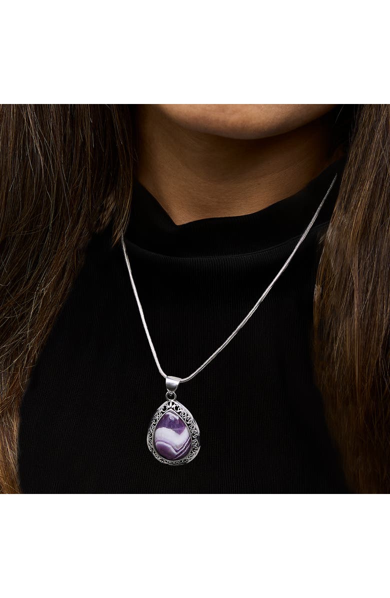 Haus of Brilliance Sterling Silver Chevron Amethyst Teardrop Pendant Necklace, Alternate, color, Silver