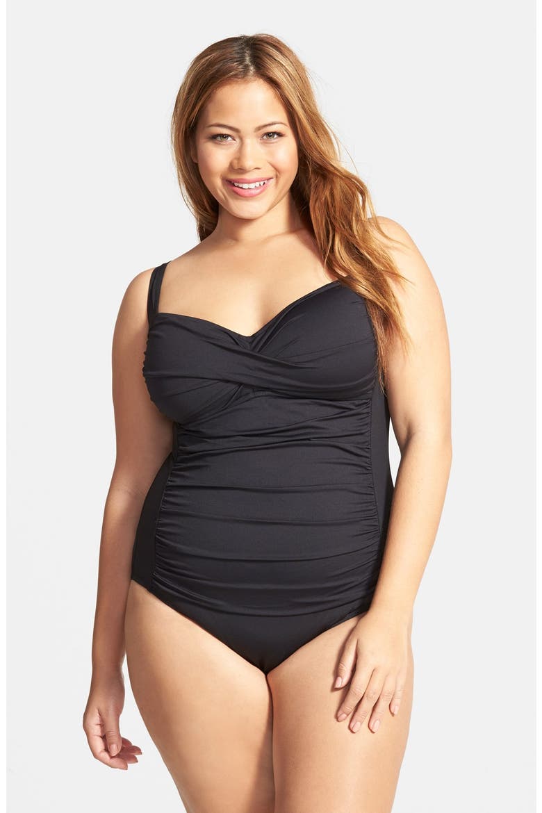'Core' Ruched One-Piece Swimsuit, Main, color, BLACK