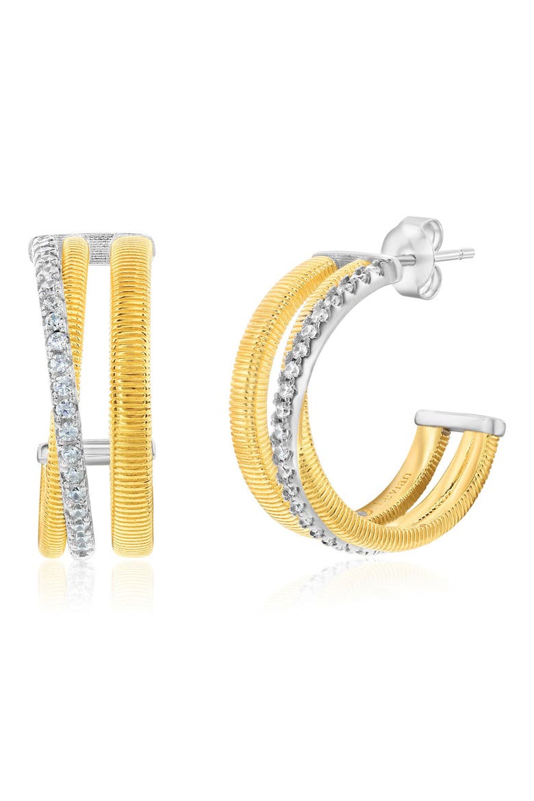 Golden Helix Triple Row Coil Huggie Hoop Earrings, Main, color, YELLOW