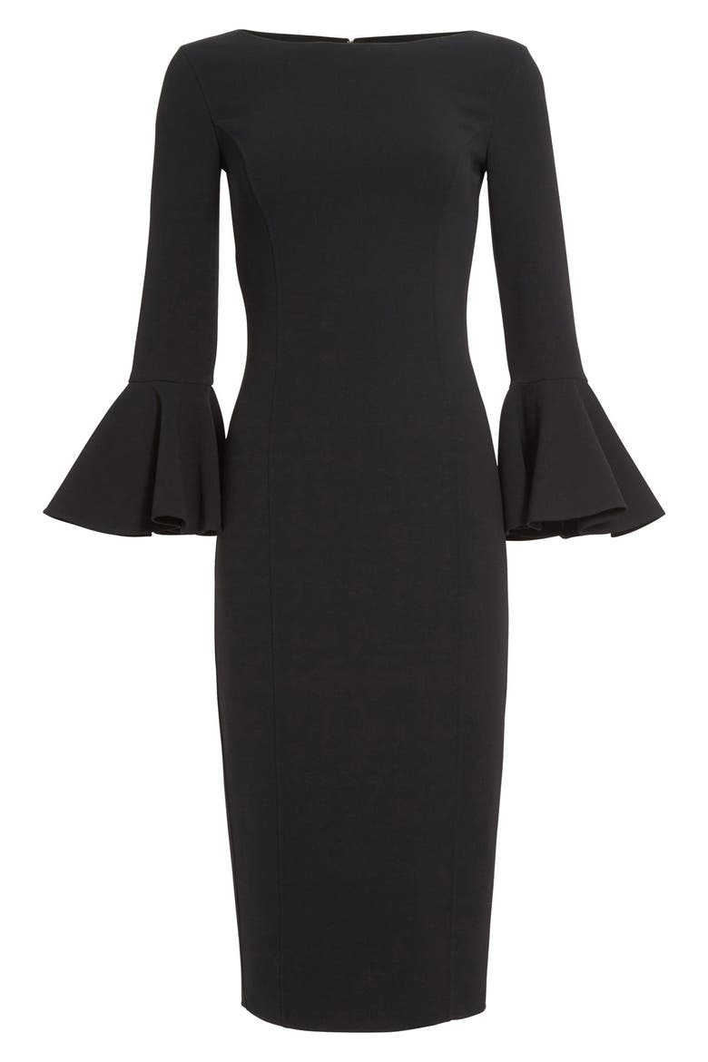 Bell Sleeve Sheath Dress, Alternate, color, BLACK