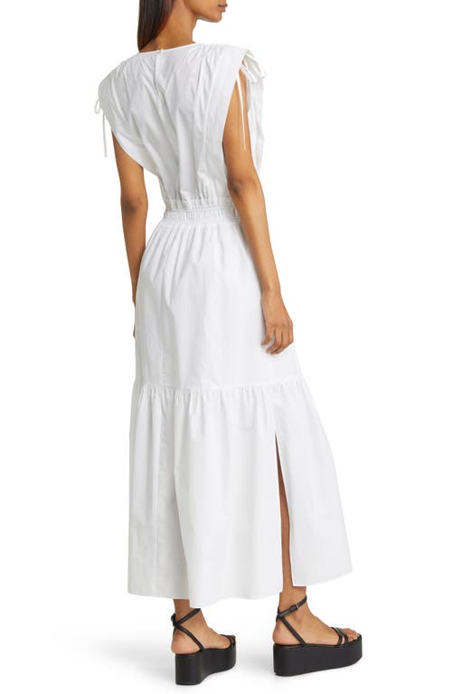 Frame Cotton Cinch-shoulder Midi Dress In Blanc