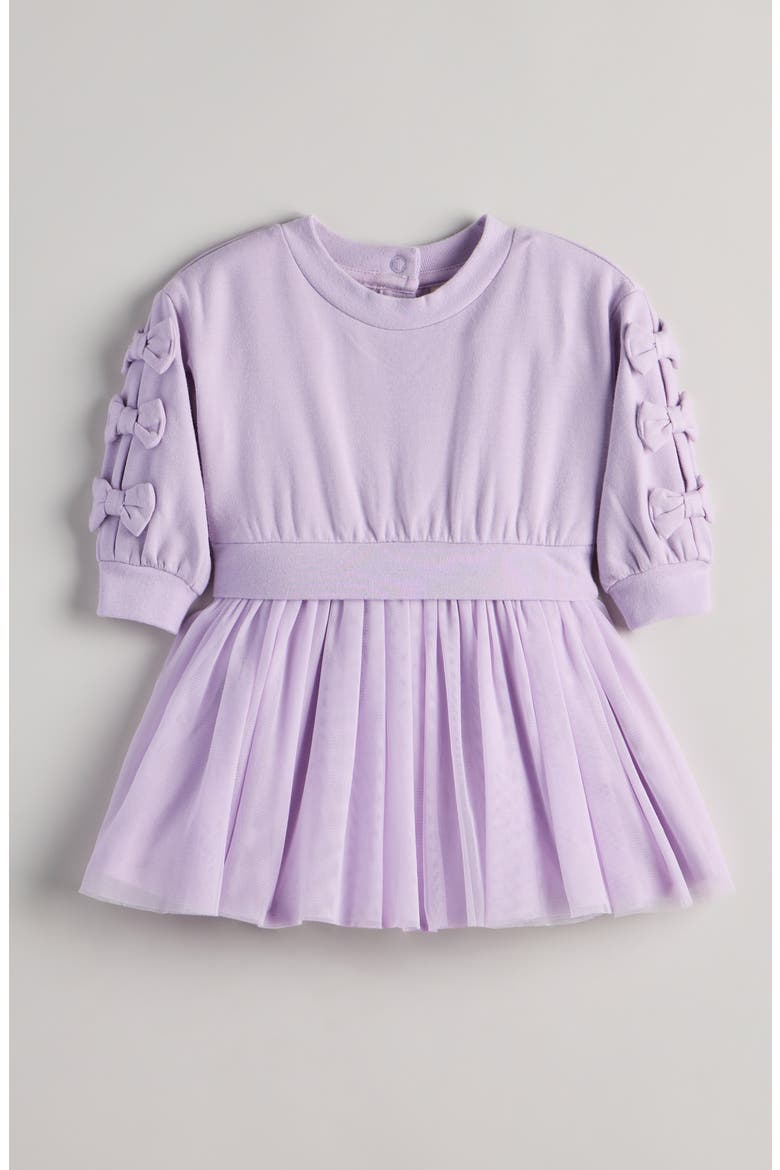 Bow Puff Sleeve Fit & Flare Dress, Main, color, PURPLE BLOOM