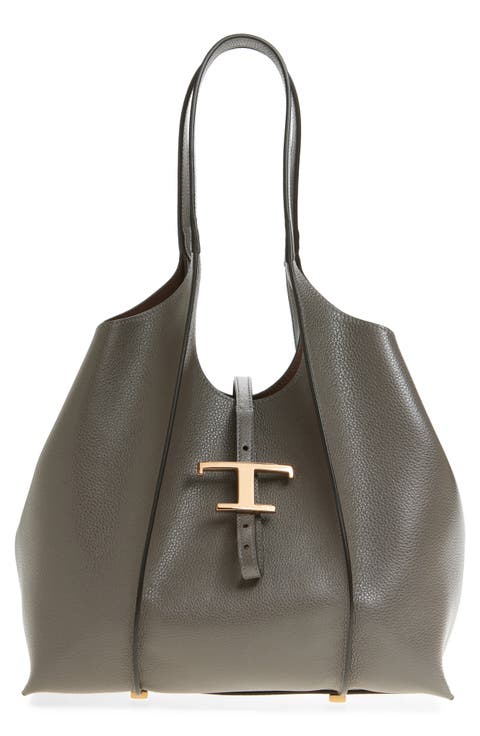 Small Logo Leather Shopper Tote