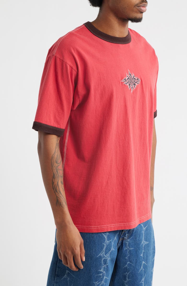Vans Flame Face Embroidered Ringer T-Shirt, Alternate, color, Crimson Haze