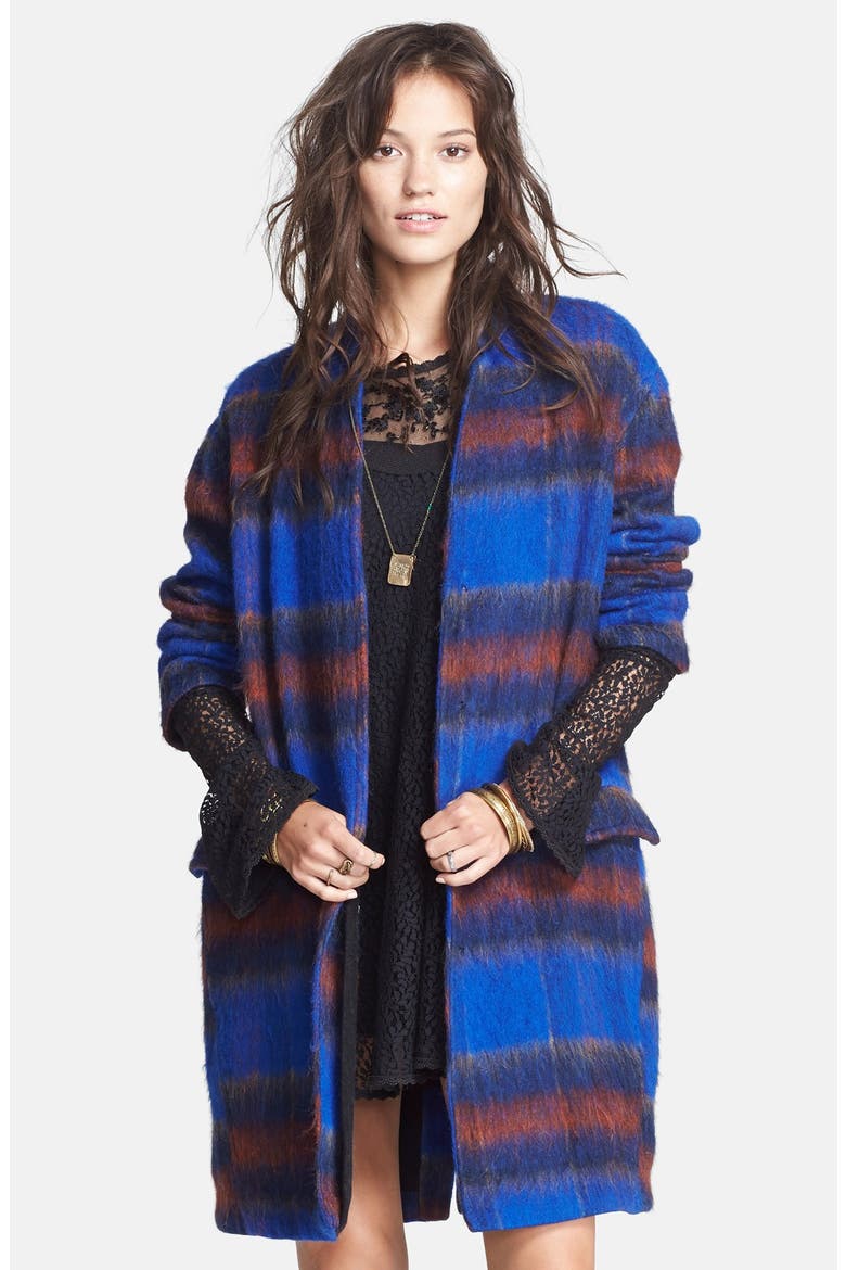 'Long & Lean' Overcoat, Main, color, BLUE PLAID
