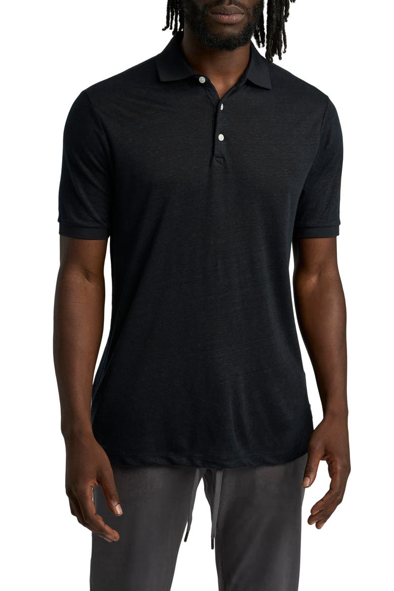 Solid Linen Polo, Main, color, BLACK