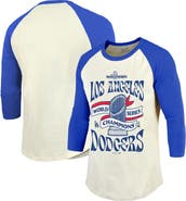 Majestic Threads Men's Majestic Threads Cream/Royal Los Angeles Dodgers 2024 World Series Champions 3/4-Sleeve Raglan Tri-Blend T-Shirt