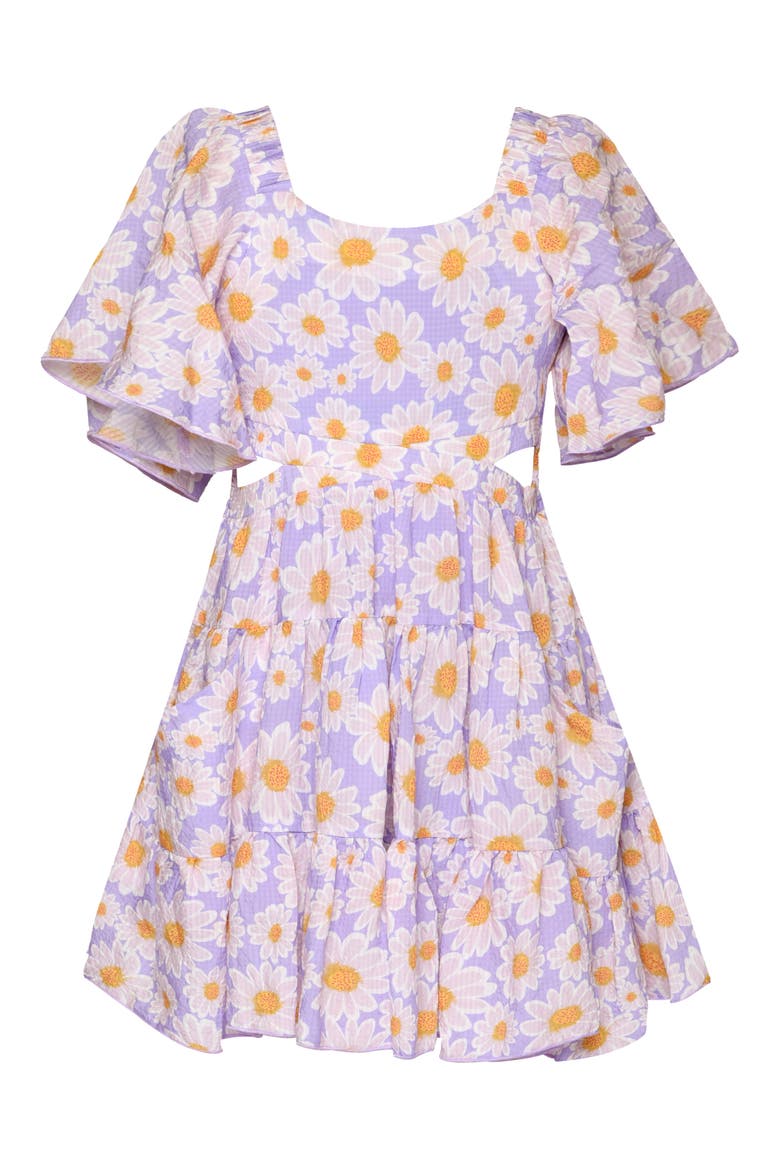 Kids' Floral Side Cutout Flutter Sleeve Dress, Main, color, LAVENDER MULTI
