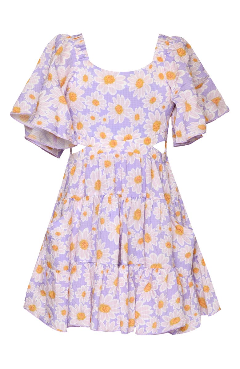 Hannah Banana Kids' Floral Side Cutout Flutter Sleeve Dress, Main, color, Lavender Multi