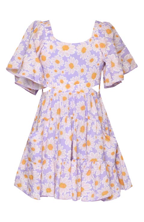 Kids' Floral Side Cutout Flutter Sleeve Dress (Big Kid)