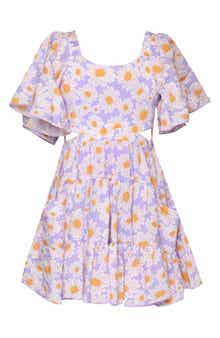 Kids' Floral Side Cutout Flutter Sleeve Dress