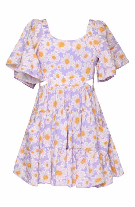 Kids' Floral Side Cutout Flutter Sleeve Dress