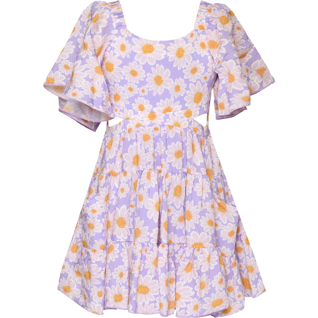 Hannah Banana Kids' Floral Side Cutout Flutter Sleeve Dress in Lavender Multi  product