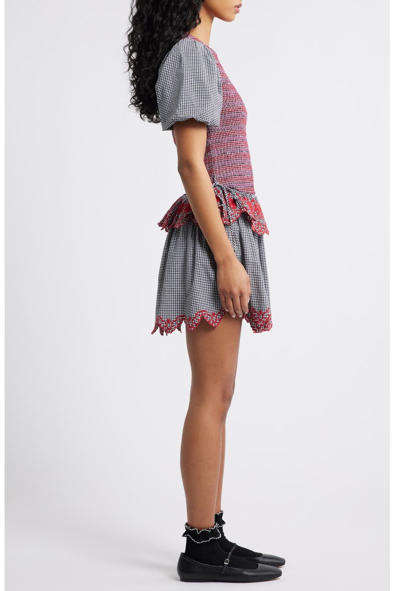 Audrey Mixed Media Organic Cotton Gingham Dress, Alternate, color, BLACK
