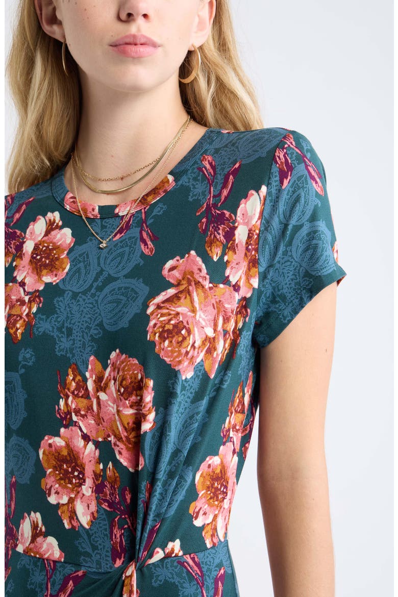 Twist Waist Jersey Midi Dress, Alternate, color, GREEN- PINK PAISLEY BOUQUET
