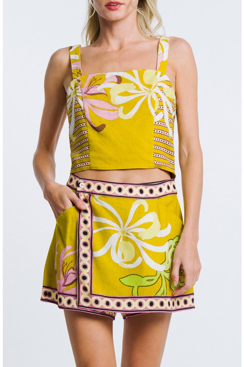 Loren Crop Linen Blend Top, Main, color, YELLOW MULTI