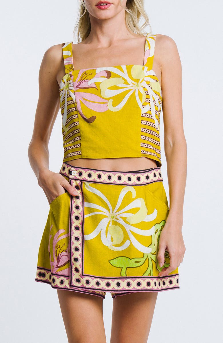 CIEBON Loren Crop Linen Blend Top, Main, color, Yellow Multi