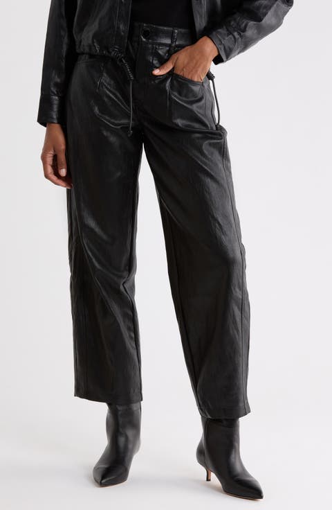Faux Leather Relaxed Barrel Ankle Pants