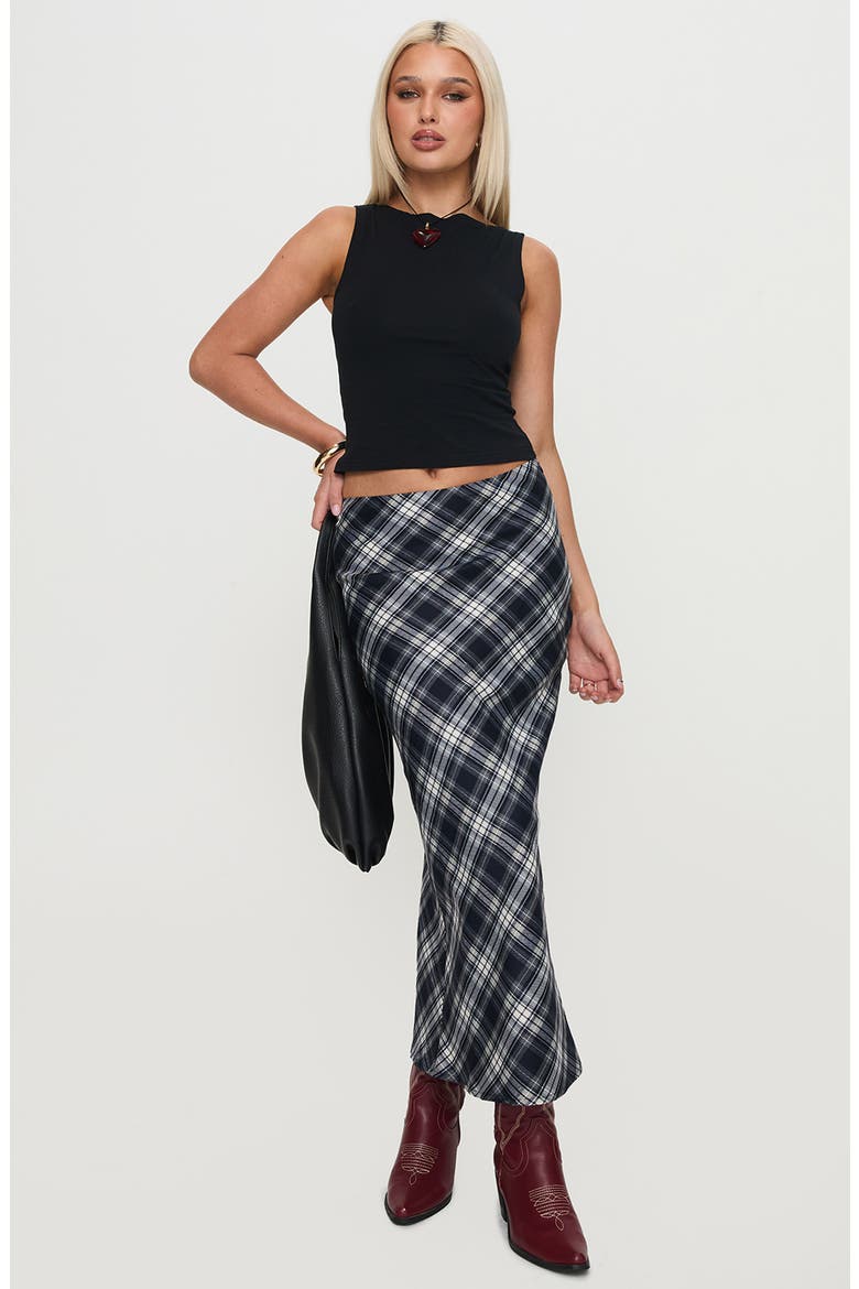 Everlie Plaid Maxi Skirt, Alternate, color, BLUE