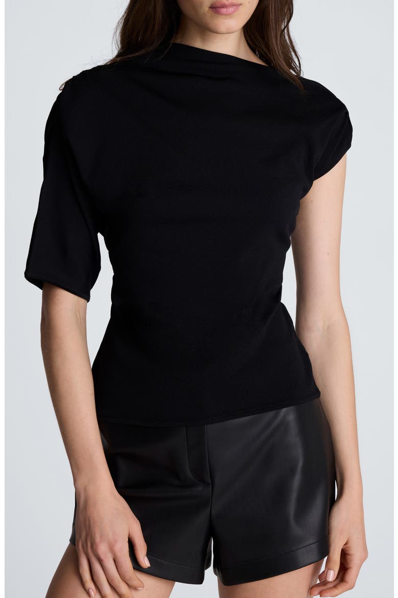 Asymmetric Drape Neck Jersey Top, Main, color, BLACK