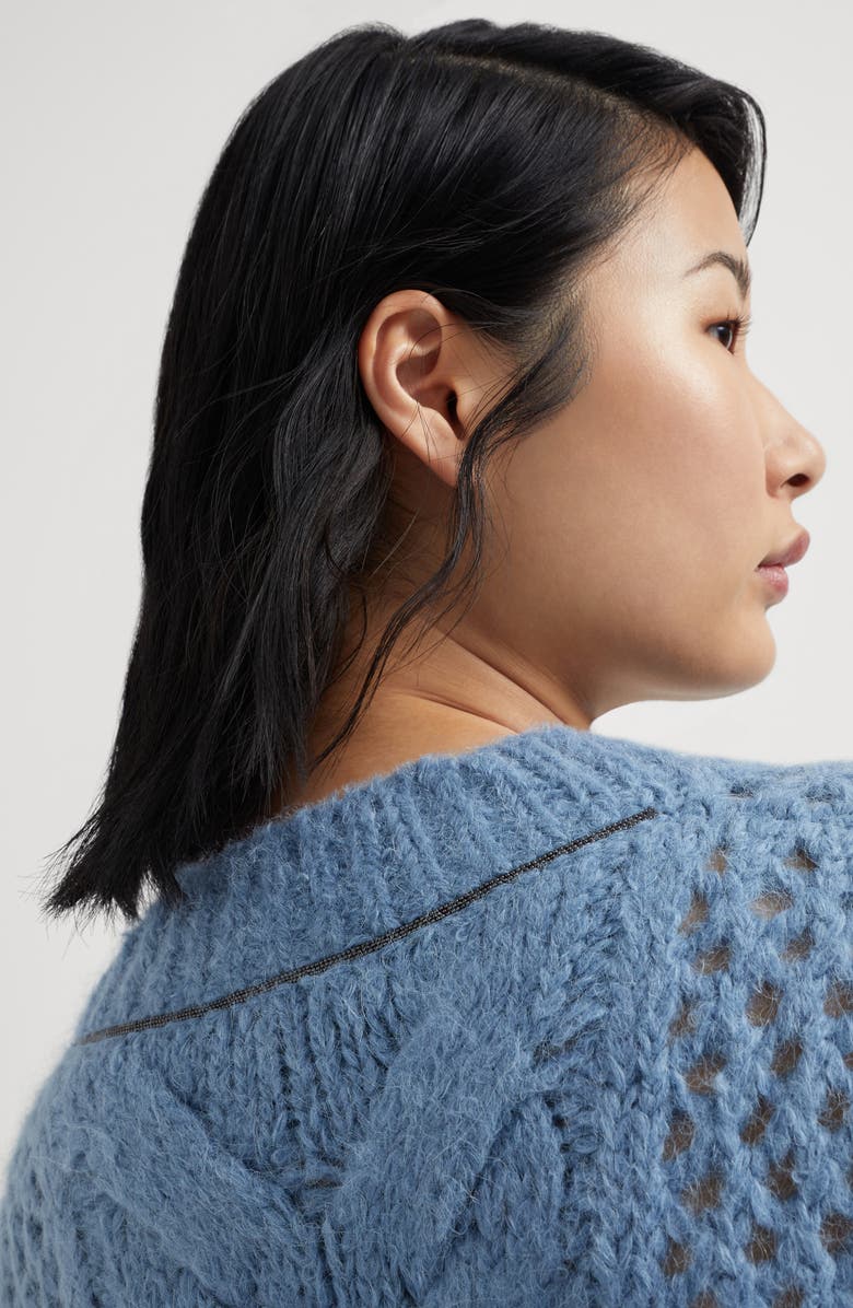 Brunello Cucinelli Alpaca and wool cable & net sweater with monili, Alternate, color, 