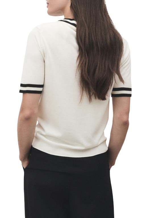 Mango Contrast Stripe Short Sleeve Sweater In White