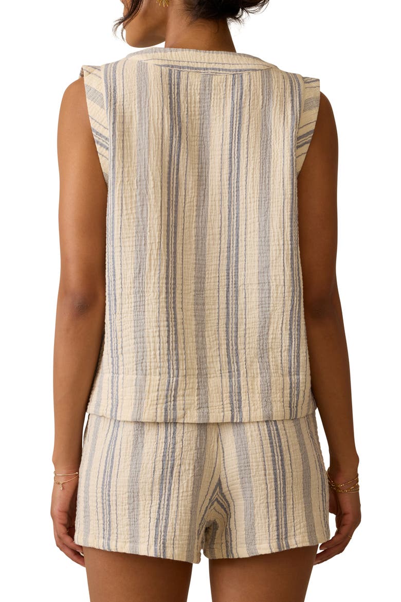 Dune Stripe Sleeveless Organic Cotton Gauze Popover Top, Alternate, color, AQUA SEA STRIPE