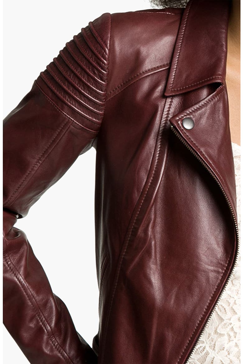 Quilted Leather Biker Jacket, Alternate, color, BURGUNDY