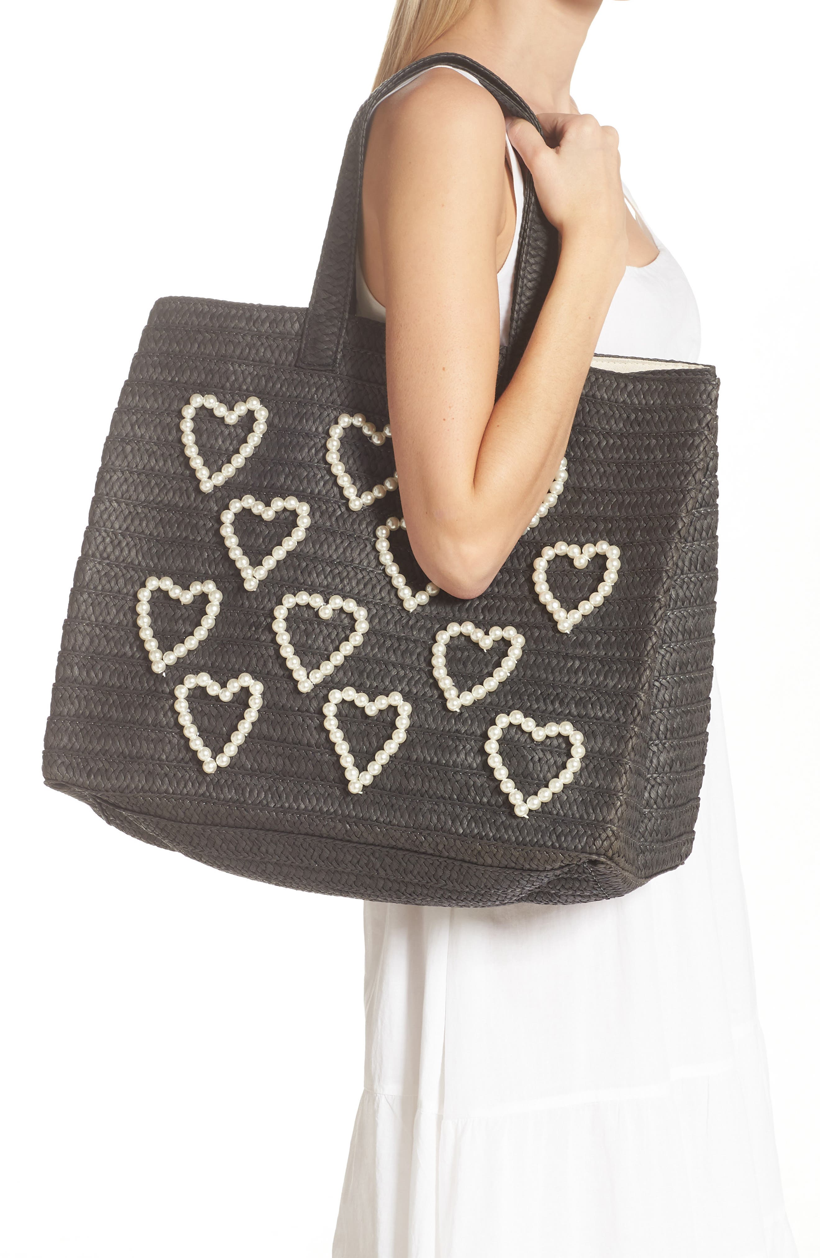 BTB Los Angeles I Heart Straw Tote, Alternate, color, 