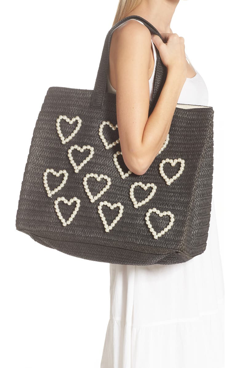 BTB Los Angeles I Heart Straw Tote, Alternate, color,