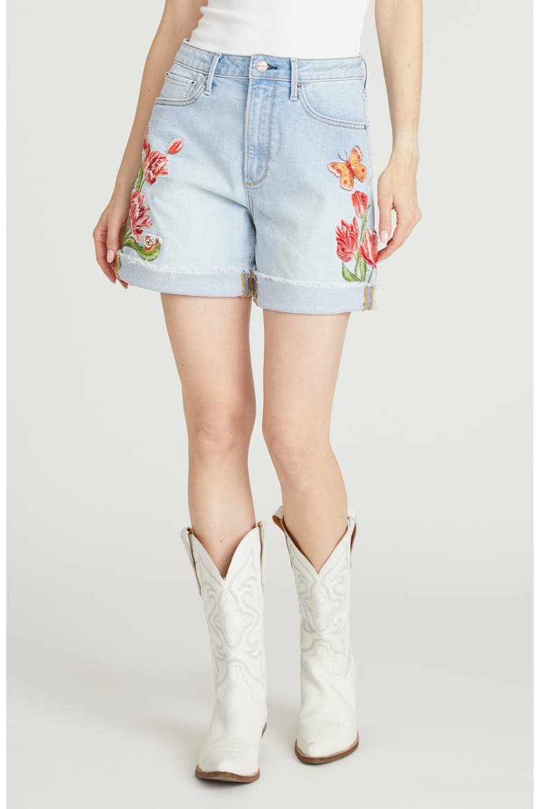Aria High Waist Cuffed Denim Shorts, Main, color, LIGHT WASH
